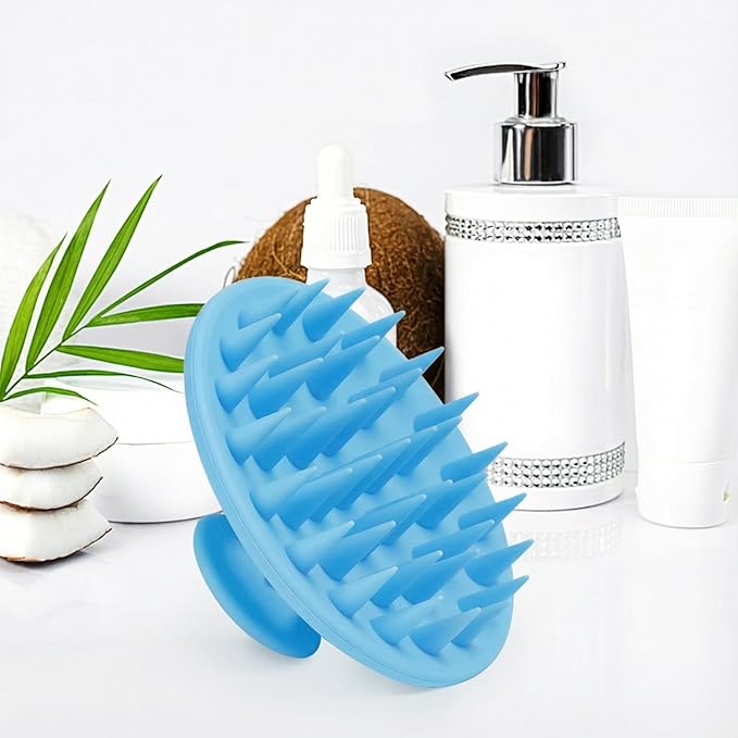 Meartchy Silicone Scalp Massager Shampoo Brush, Scalp Brush for Hair Growth & Dandruff Removal, Hair Scrubber Scalp Stimulator Exfoliator Brush with Soft Bristles for Wet Dry Scalp Care (Light Blue)