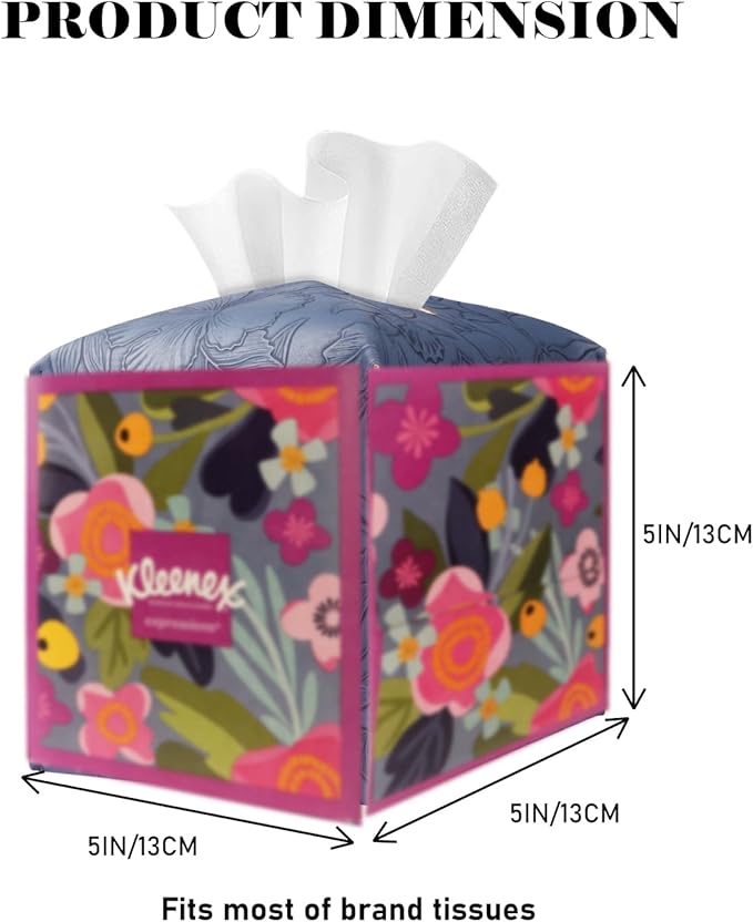 PARIERIS Tissue Box Holder Cover Square Tissue Cube Cover PU Leather Tissue Organizer with Bottom Belt for Bathroom, Tabletop, Kitchen, Night Stands, Office, Home, Car (2, Oceanblue)