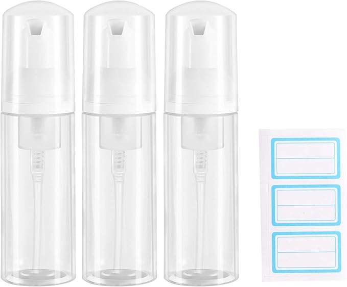3pcs 2oz Plastic Travel Foam Pump Bottle - Portable Foaming Empty Bottle Dispenser for Hand Soap, Shampoo, Lash Cleanser - Well Suited for Travelers Daily Use (60ml)