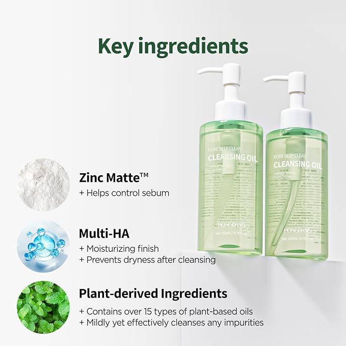 PONGDANG Pore Deep Clean Cleansing Oil (6.76fl.oz) | Daily Hydrating Makeup Blackhead Remover | Gentle Oil Cleanser & Sebum Care, Safe For Sensitive Skin | Korean Skin Care