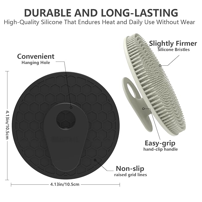 Silicone Body Scrubber 4 Pack, BEAUTAIL Shower Bath Scrubber, Gentle Exfoliating Brush for Women Men Sensitive Skin, More Hygienic Than Traditional Loofah, Long Lasting (Black+Gray+Green+Blue)