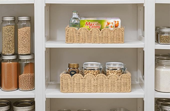 CubesLand Toilet Paper Storage Basket, Scalloped Edge Shelves Basket for Organizing for Over Toilet Tank Storage, Home Decor Baskets for Shelf, Countertop, Living Room, Bedroom, Handwoven, Beige