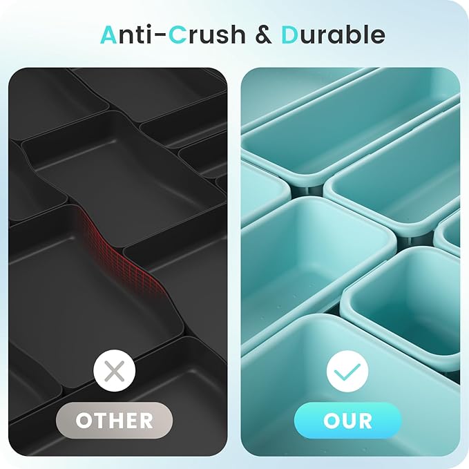 【Military Grade】A-LuGei Drawer Organizer,【𝟱𝗦𝗶𝘇𝗲】Makeup organizer,【Holds 177 Items】Bathroom Organizers and Storage,Organization and Storage,Desk Drawer Organizer for Vanity【Blue】
