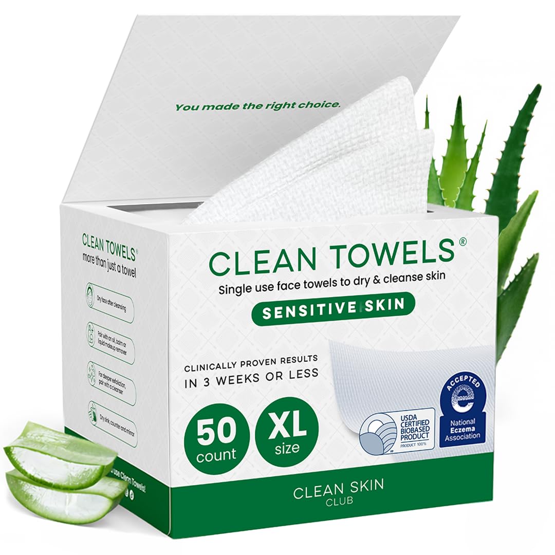 Reduces Fine Lines and Wrinkles in 6 weeks or Less, CLEAN SKIN CLUB Healthy Aging Clean Towels® XL, Disposable Face Towels
