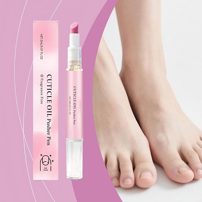 Rhostry Ceramic Cuticle Pusher & Nail Oil Pen, 2-in-1 Nail Care Tool for Sensitive or Damaged Nails, Gentle Hangnail Remover, Portable Nail Pen with Stainless Steel Cuticle Cleaner (Pink)