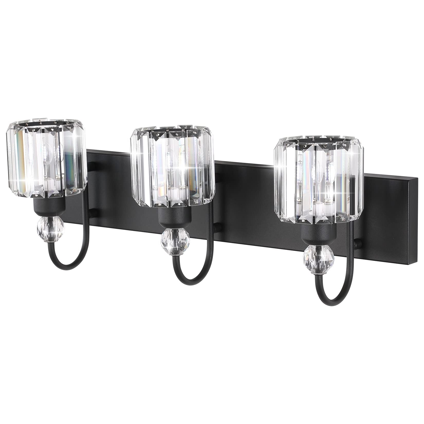Ralbay Modern Crystal Vanity Light 3-Lights Modern Crystal Vanity Lights for Bathroom Matte Black Crystal Bath Wall Light Fixtures Modern Black Crystal Bathroom Light Fixtures