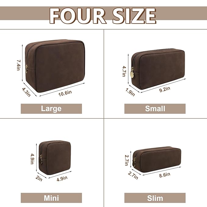Waterproof Large Makeup Pouch,Suede Women Travel Toiletry Storage Preppy Cosmetic Bag for Girls,Big Makeup Organizer Bag Cute Zipper Pouch for Sport Work Gift(Large-Coffee)