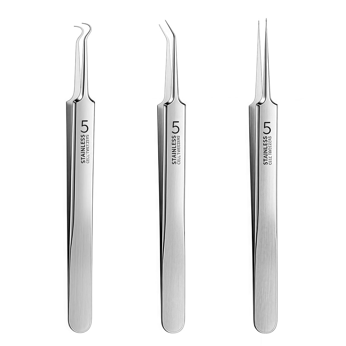 3 Pcs Silver Professional Blackhead Tweezer Professional Facial Blackhead Remover Tweezers Precision Extractor Acne Removal Kit Pimple Popper Tool with Storage Box Skin Care Tools