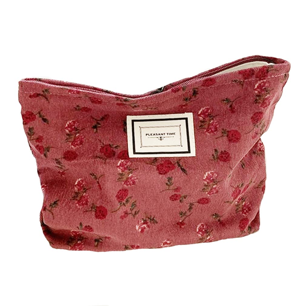 SxoSyo Cosmetic Bags for Purse, Floral Makeup Bag, Dark Red Rose