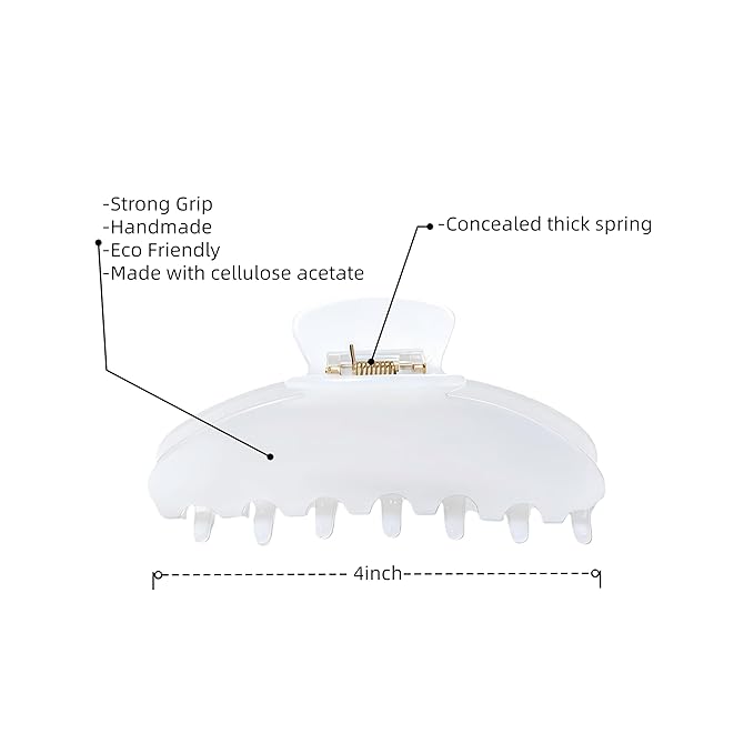 OideGuiing Durable Acetate Hair Clips - 4-Inch Pearl white Claw Clips for Fine and Thick Hair (Pearl white)