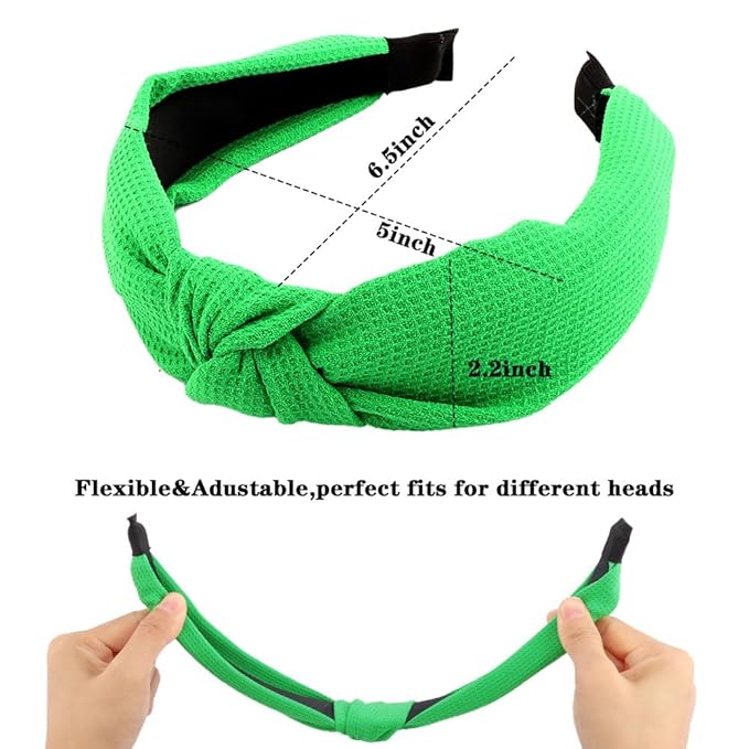 AHONEY 5 Pack Green Knotted Headbands for Women Girls Christmas Plaid Headbands Non Slip Velvet Hairbands Cute Hair Accessories Multi-style Headband Pack