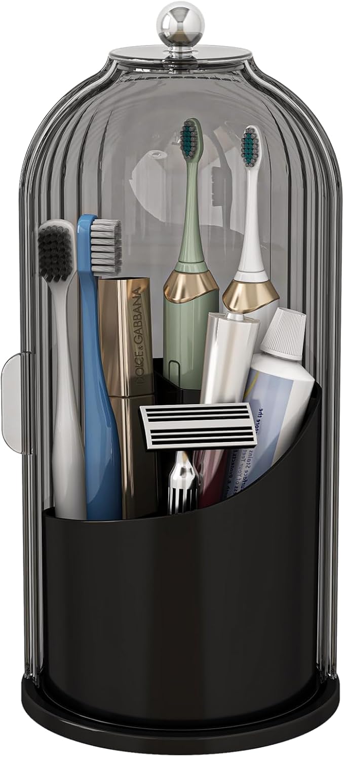 Zufudo Toothbrush and Toothpaste Holders with Cover, Grey Black