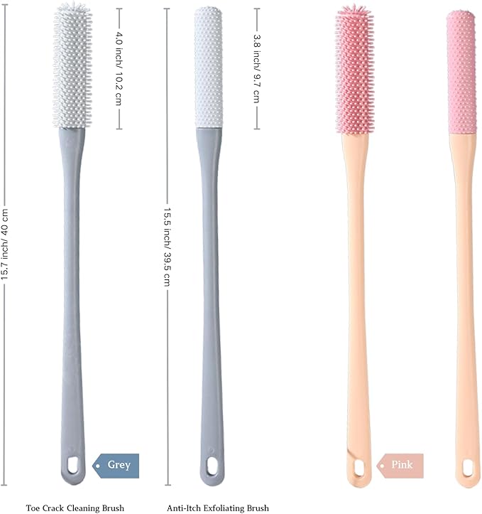 Nurlypop Toe Cleaning Brush with 15.7" Long Handle,Shower Foot Scrubber,No Bending, Ideal for Seniors, Expecting Mothers, Men & Women | Foot Scrubber & Anti-Itch Exfoliating Brush (2 Pack) (Pink)