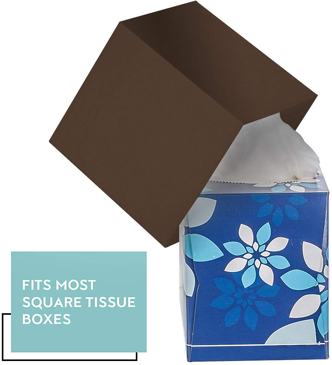 DWËLLZA HOMË Brown Tissue Box Cover Square - Plastic Facial Tissue Box Holder Set of 2 - Cube Tissue Holder Dispensers Fit Any Vanity Countertop, Bedroom Dresser, Office Desk or Brown Bathroom Decor