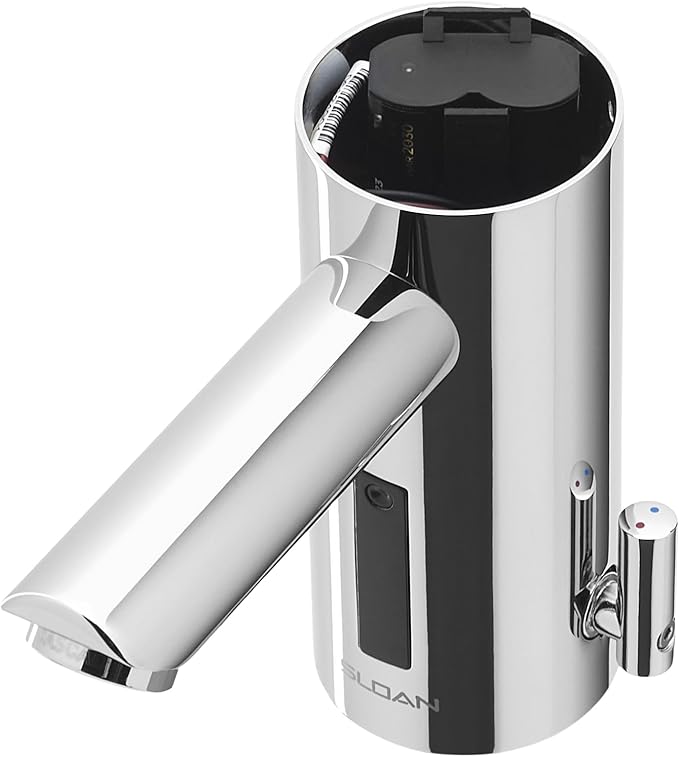 Sloan Optima EAF-200 Sensor Activated Touch-Free Faucet, Commercial Grade w/Mounting Hardware & Integrated Side Mixer - 0.5 GPM Bluetooth Hardwired Deck-Mounted Mid Body, Polished Chrome, 3335051