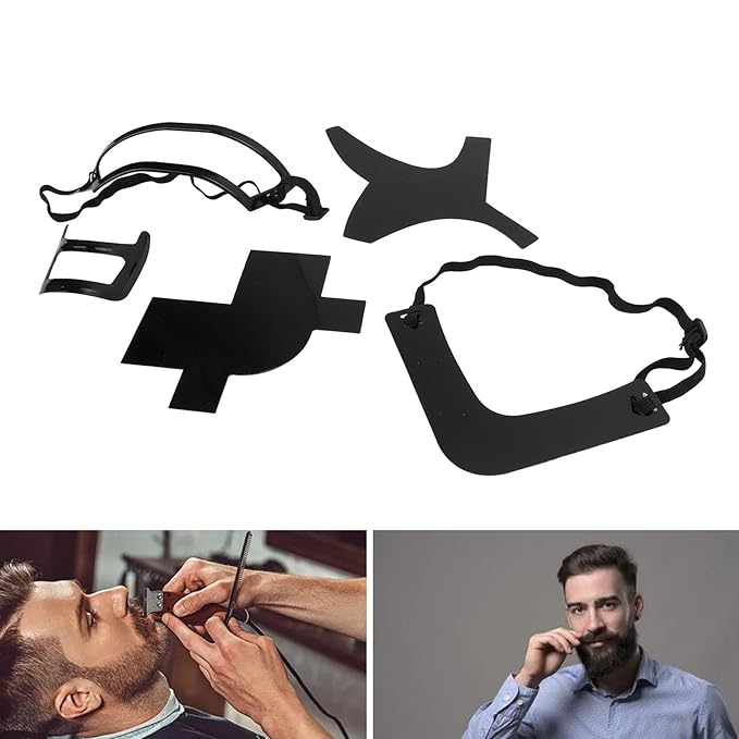 Beard Shaper Kit, 5 Piece Beard Shaping & Styling Tool, Beard Shaping Tool for Men, Beard Lineup Guide Template, Beard Styling Tool for Hairline Neckline (Black)