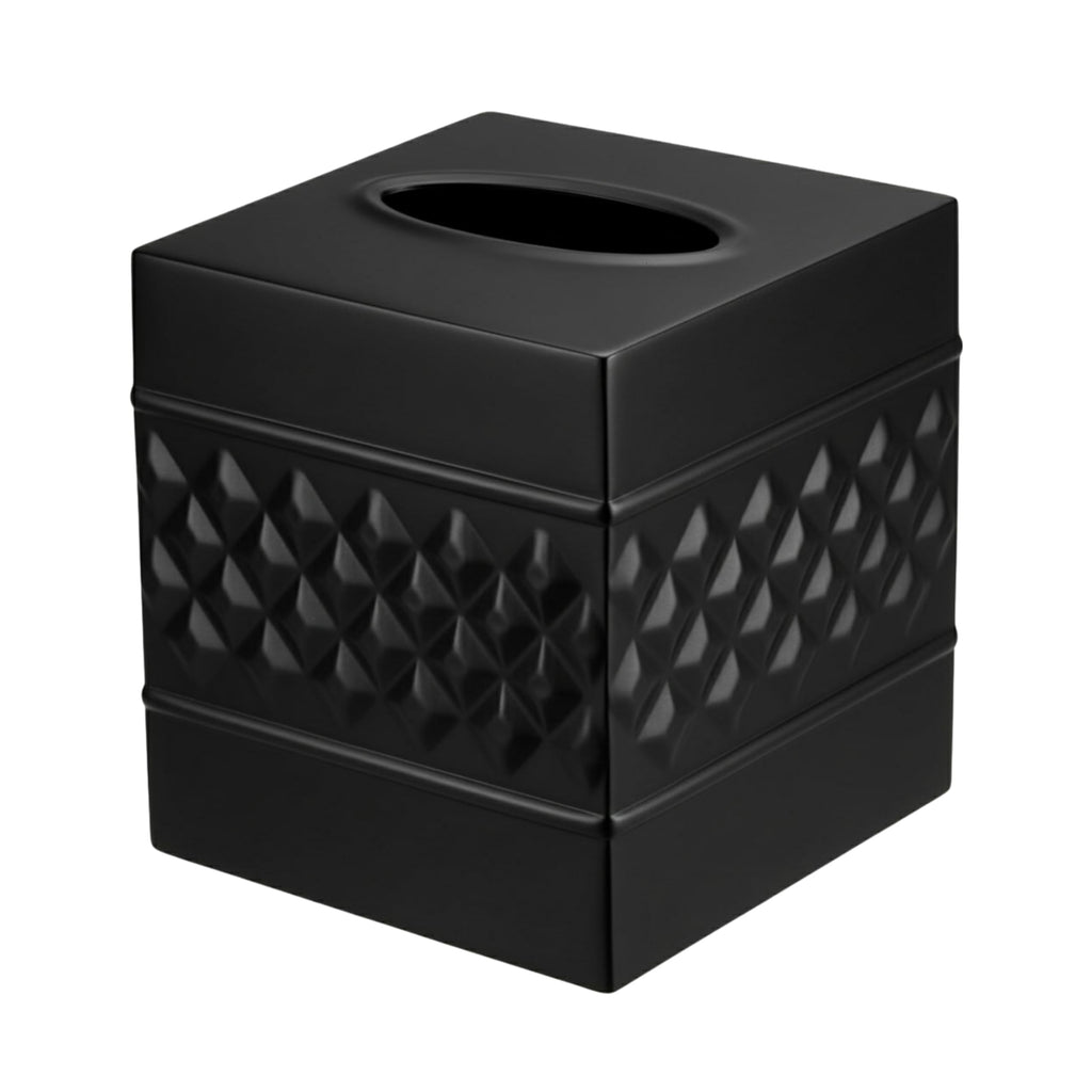 Monarch Abode Tissue Box Cover Square – Handcrafted Geo Embossed Black Metal Tissue Holder Box for Bathroom Accessory, Aesthetic Decorative Facial Napkin Cube for Modern Home Décor