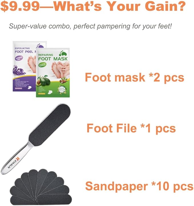 Professional Stainless Foot File & Rasp Callus Remover - Remove Hard & Dead Skin, Dual Sided for Wet and Dry Feet, Innovative Pedicure Solution with 2pcs Foot Mask Set