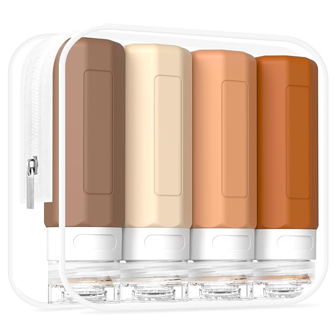 Redfly Travel Bottles for Toiletries, Tsa Approved 3oz Travel Size Containers, Leak Proof Travel Size Toiletries Bottles Silicone, BPA Free Refillable Shampoo Conditioners Essentials Kit, Apricot