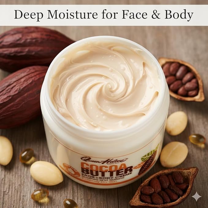 Queen Helene Cocoa Butter Face & Body Cream – Extra Rich Moisturizing Formula for Dry Skin | Softens, Smooths & Restores Radiance | 4.8 oz Jar