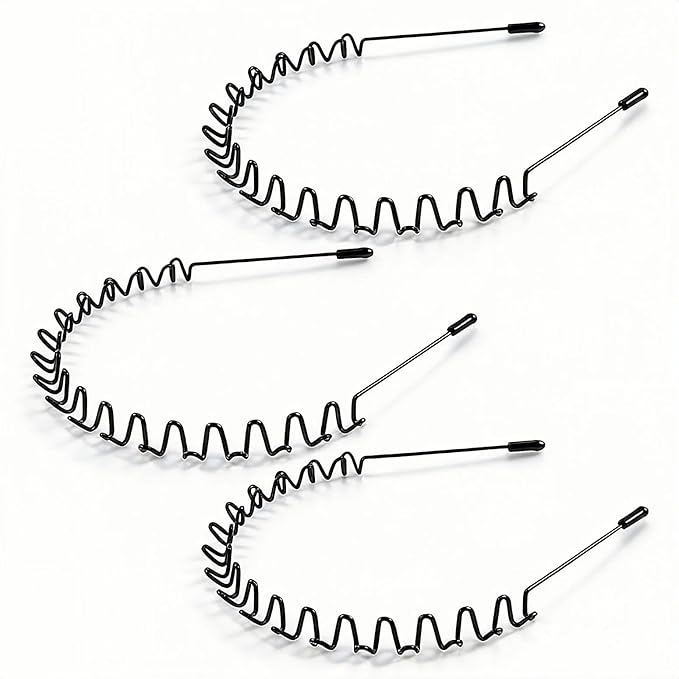 Metal Headband for Men, Adjustable Wavy Hair Band, Zigzag Wire 3 Pcs