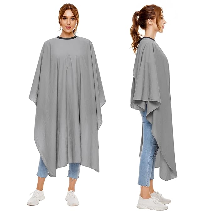 izzycka Hair Cutting Cape for Adults-Nylon Waterproof Large Salon Capes for Hair Stylit-Grey Barber Cape-with Adjustable Snap Closure-56 x 64inch Hair Color Cape - Professional Hairstylist & Home Use