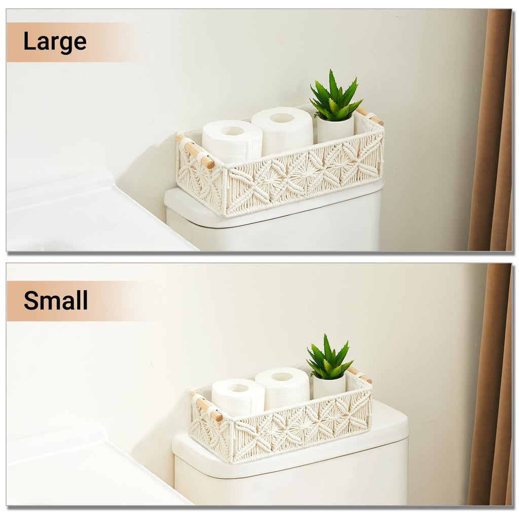 Nonam 2pc Macrame Storage Baskets, Boho Woven Boxes for Home Org, White