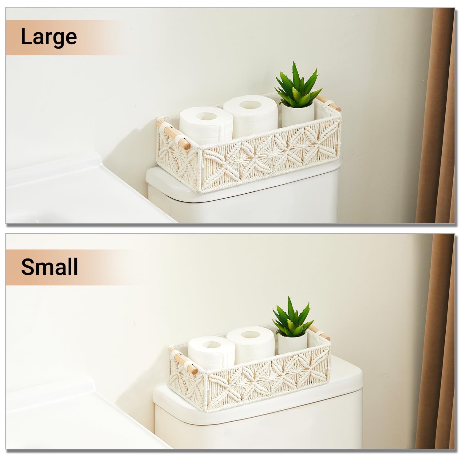 Nonam 2pc Macrame Storage Baskets, Boho Woven Boxes for Home Org, White