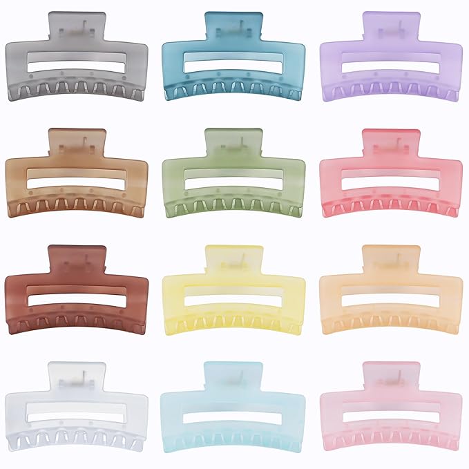 Sisiaipu 3.5 Inch Square and Rectangular Hair Clips - 12 Pcs Claw Clips for Thick and Thin Hair, Rectangle Jaw Clips in Bulk, Hair Accessories for Women and Girls - Ice Cream