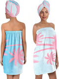 Palm Tree Towel Wrap for Women with Hair Turban – Tropical Quick Dry Microfiber Bath Skirt Set – Shower Wrap with Adjustable Closure for Girls, Spa, Travel, Beach, Dorm (Palm Tree)