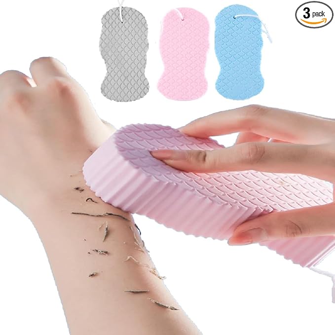 3 PCS Magic Exfoliating Bath Sponge,3D Super Soft Exfoliating Bath Sponge,Remover Dead Skin for Adults Children and Women,Reusable (Blue+Pink+Gray)