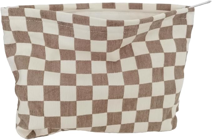 SxoSyo Checkered Cosmetic Bags, Canvas Makeup Bag Purse, Beige