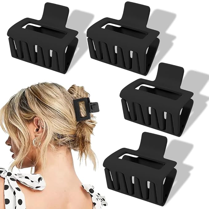 Ahoney 4 Pack Black Hair Clips - Matte Small Claw Clips for Thin and Thick Hair, Cute Hair Accessories for Women