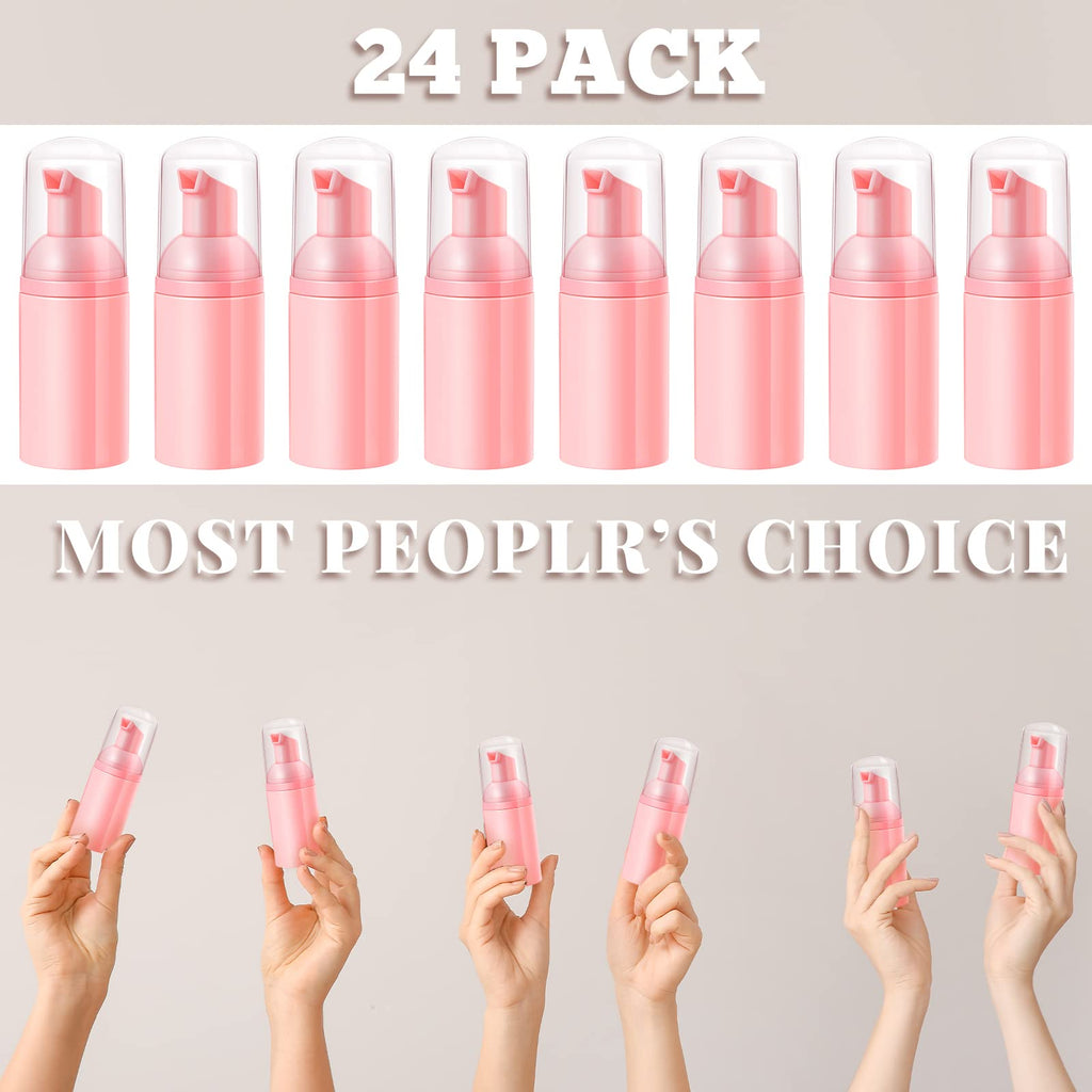 24 Pcs Foam Pump Bottles 1 Oz/ 30 ml Plastic Mini Empty Dispenser Travel Soap Foaming Bottles for Refillable Hand Sanitizer Lash Shampoo(Pink)