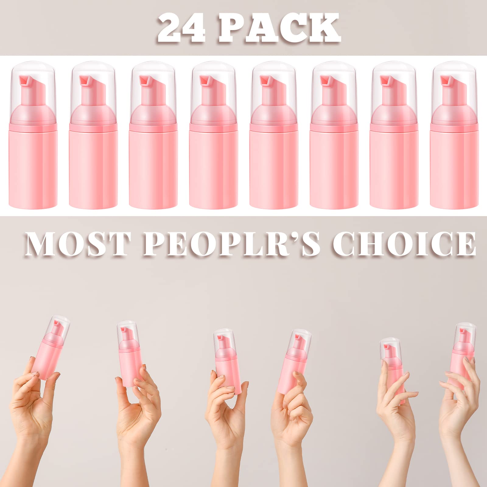 24 Pcs Foam Pump Bottles 1 Oz/ 30 ml Plastic Mini Empty Dispenser Travel Soap Foaming Bottles for Refillable Hand Sanitizer Lash Shampoo(Pink)
