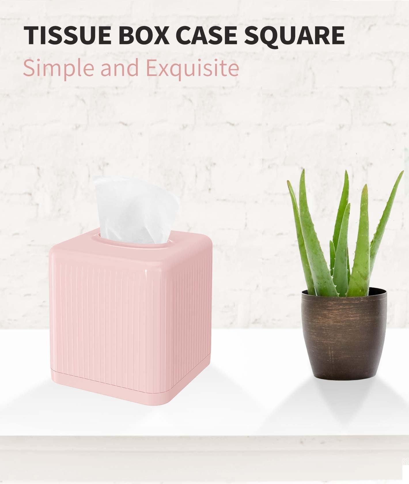 Livelab Tissue Box Cover with Base - Square Plastic Holder, Decorative Case, Modern Facial Paper Dispenser for Bathroom, Vanity Countertops, Night Stands, Desk - Pink