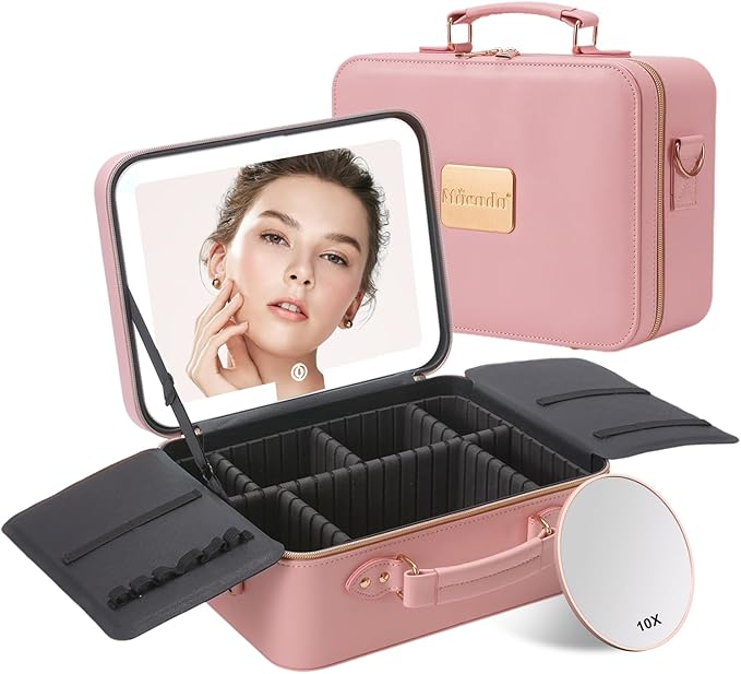 Mocado Travel Makeup Bag with Mirror Makeup Case with Brushes Dividers
