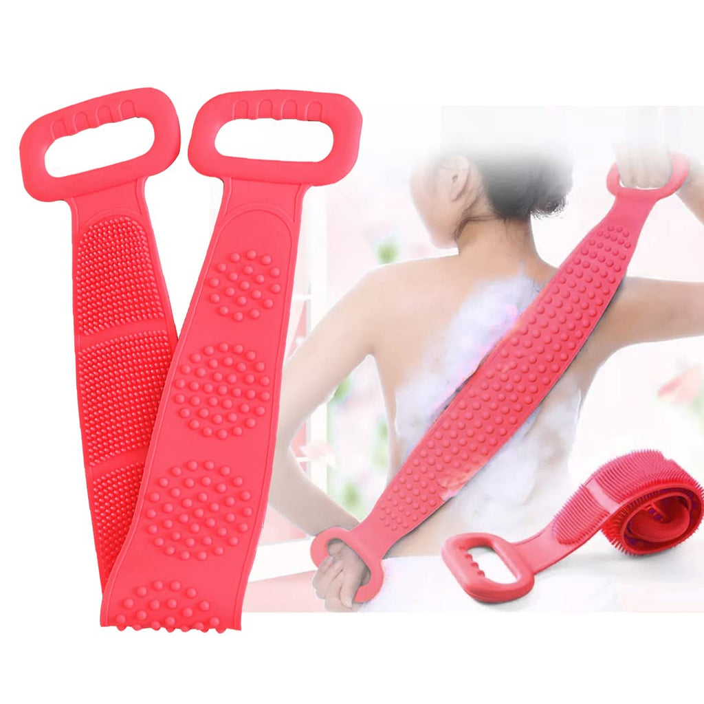 Silicone Back Scrubber Belt (28 inch) Pink – Extra Long-Double-Sided Bath Scrub Strap Gently Massages and Exfoliates Skin - Shower Back Scrubber - Back Washer for Shower Men & Women - Back Exfoliator