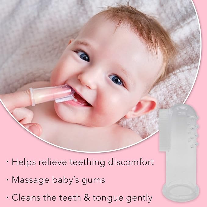Baby Finger Toothbrush Set - Silicone Toddler Toothbrush with 3 Cases in Blue, Pink & Clear - Newborn Oral Massager