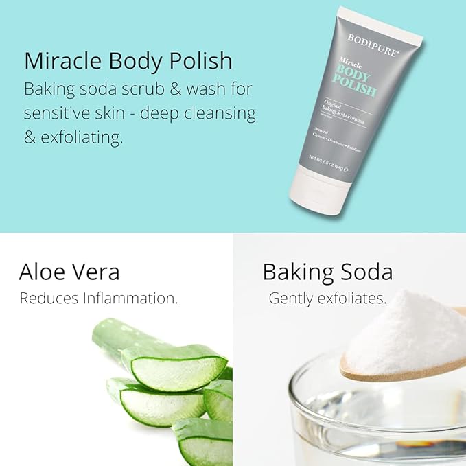 BodiPure Miracle Body Polish for Multipurpose - Body Scrub, Exfoliating Body Scrub, Body Wash for Women, Men, Girls, and Boys for all skin type - Natural - Smooth Skin, Balance pH, Clear Pores, 6.5oz