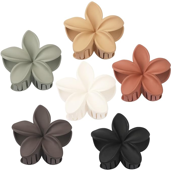 Sisiaipu Hair Clip, 6 Pcs Large Flower Claw Clips for Thick & Medium Hair, Hawaiian Flower Hair Clips, Beach Hair Accessories for Women and Girls - Basic