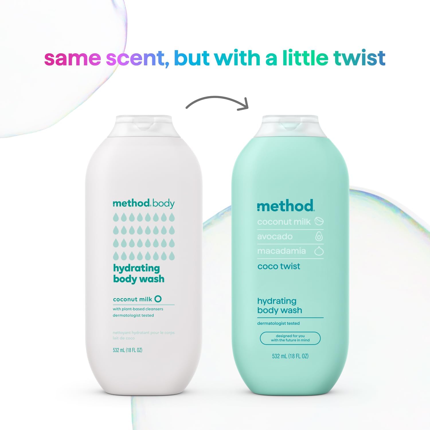 method Body Wash, Coco Twist - Leaves Skin Feeling Soft & Moisturized, Made Without Parabens, Notes of Coconut Milk, Avocado & Macadamia, 18 fl oz