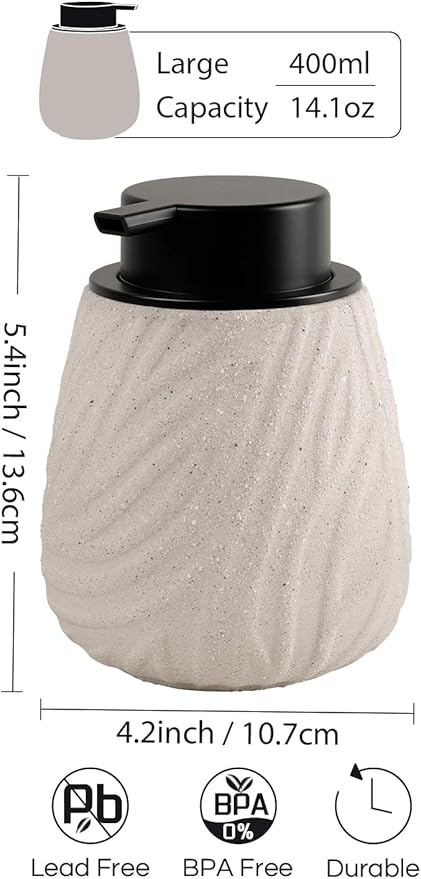 Foaming Soap Dispenser, 14 oz Ceramic Foam Soap Pump with Easy-Press Plastic Pump, Refillable Hand Soap Dispenser for Bathroom & Kitchen Sink
