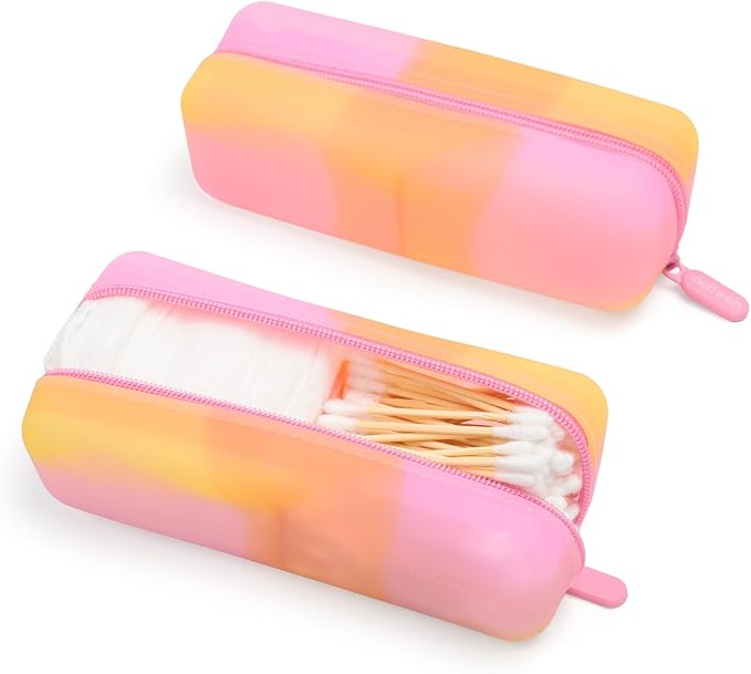 Cotton Pad Swab Travel Case, 2-in-1 Waterproof Organizer (Peach Sunrise)