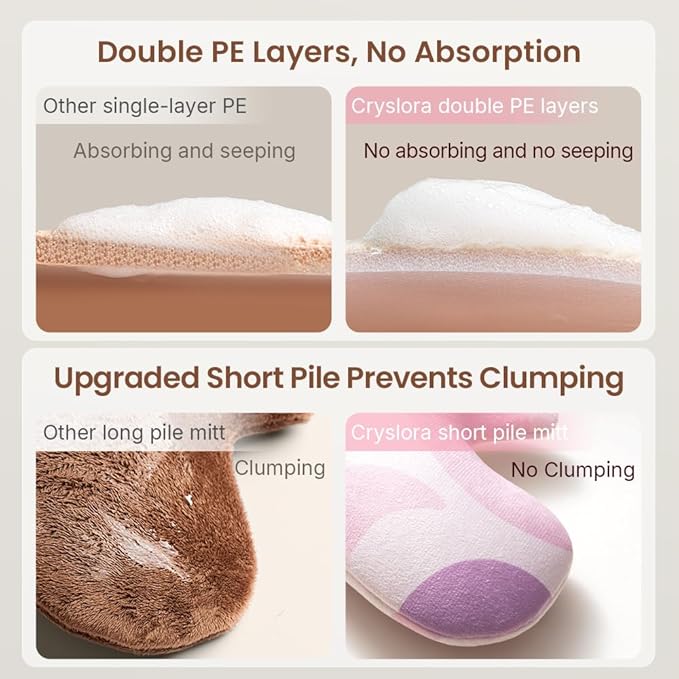 Cryslora Tanning Mitt, Reusable Lotion Applicator, Anti-Sliding tanning gloves for small hands (Short-Pile)