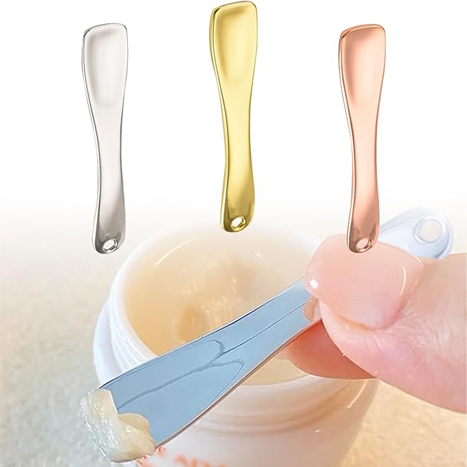LUTQ Metal Makeup Spatula Tool - Spatula for Skincare, Cosmetic Scoop for Creams, Lotions, Masks - Mini Scoop in Rose Gold, Silver and Gold Colors