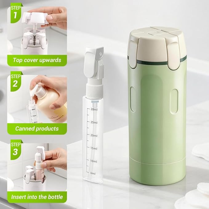 Eadwe 2026 New 4 in 1 Travel Dispenser Bottle, 4 Pack 30ML Travel Bottles for Toiletries, Leak Proof Travel Size Containers, Portable Containers for Shampoo Lotion Conditioner Cream (White+Green)