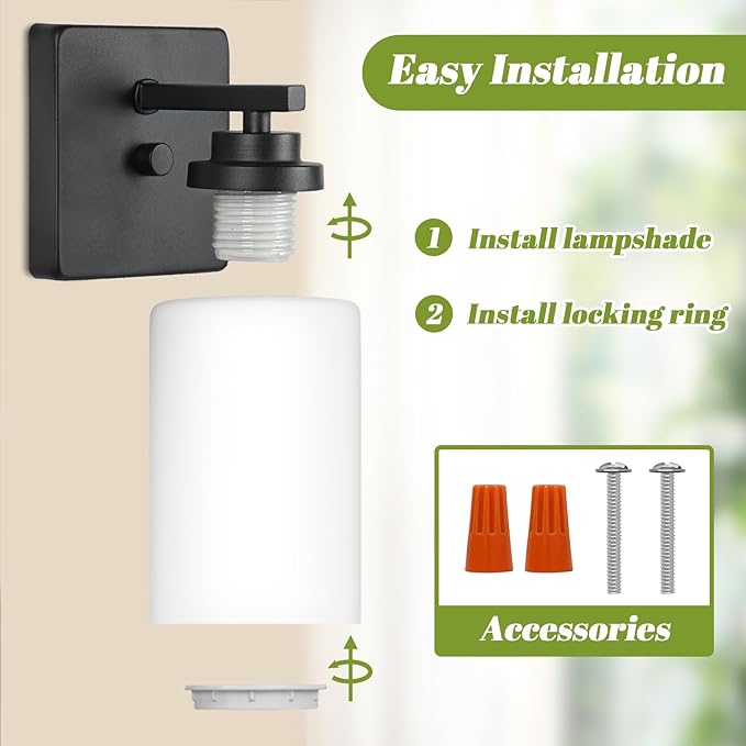 VerRon Wall Sconces Set of 2 with White Glass Shade for Bathroom