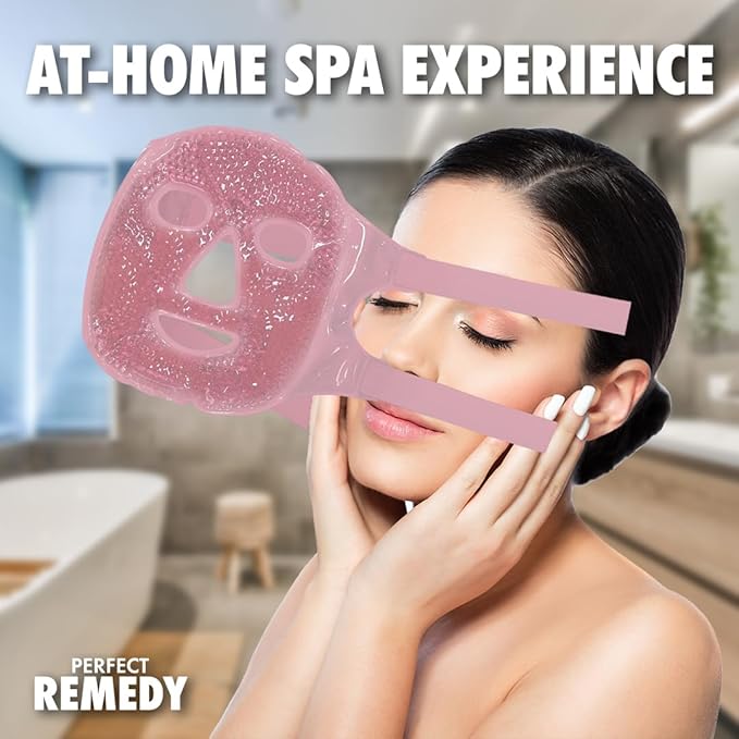 Perfect Remedy Face Ice Pack, Reusable Hot & Cold Ice Face Mask, Gel Compress for Helping with Puffy Eyes and aiding in Conditions of Swelling, Facial Spa Cooling Mask for Women and Men (Pink)