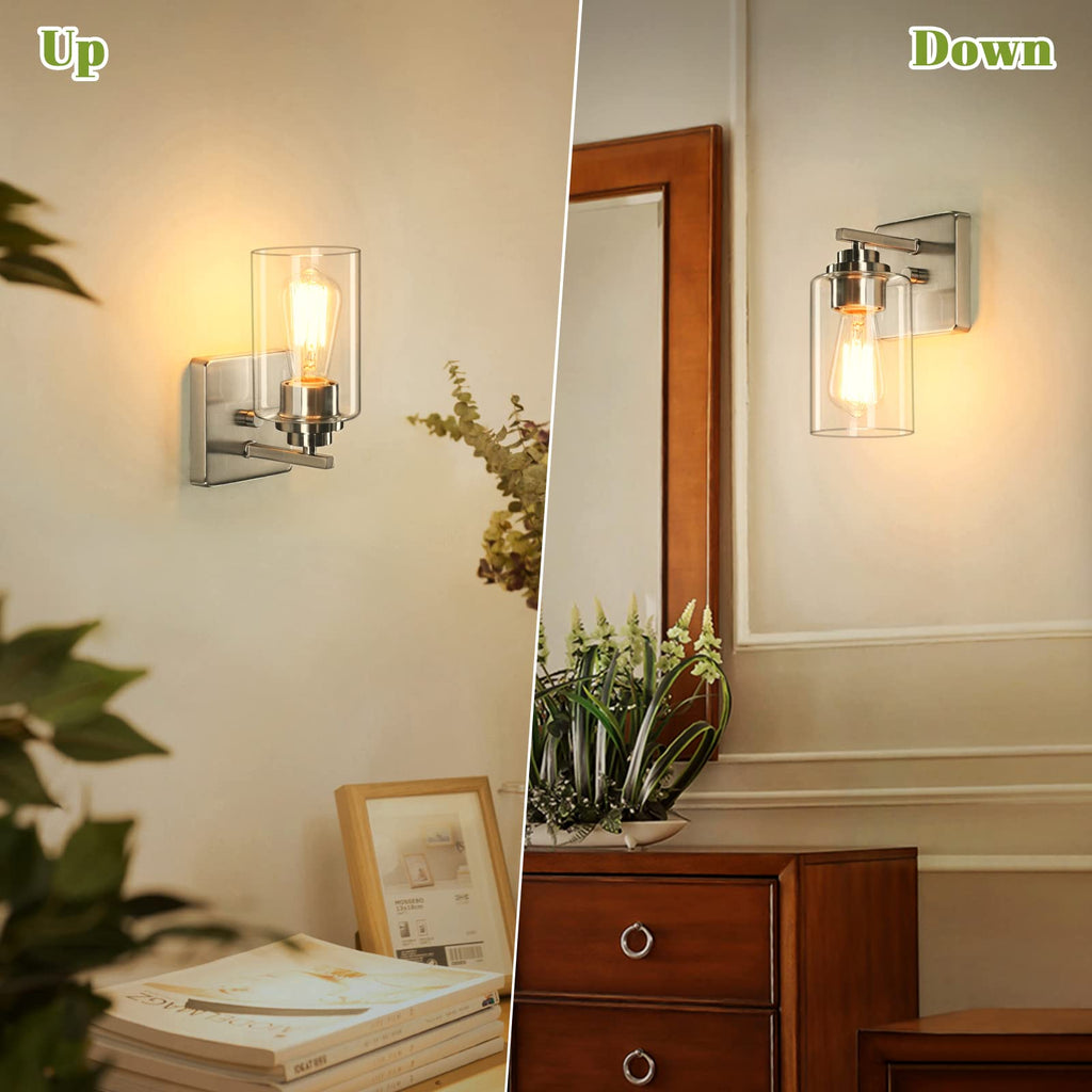 Set of 2 Wall Sconces for Bathroom, Brushed Nickel Vanity Light Fixtures